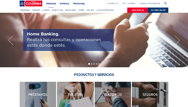Captura de pantalla de Banco Columbia