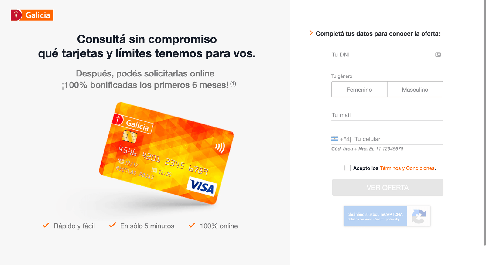 Captura de pantalla de Banco Galícia Tarjeta Crédito