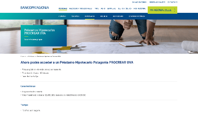 Captura de pantalla de Banco Patagonia