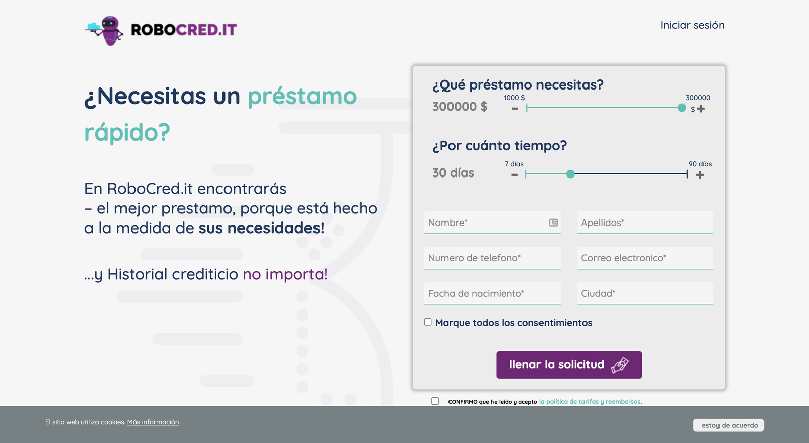 Captura de pantalla de Robocred.it