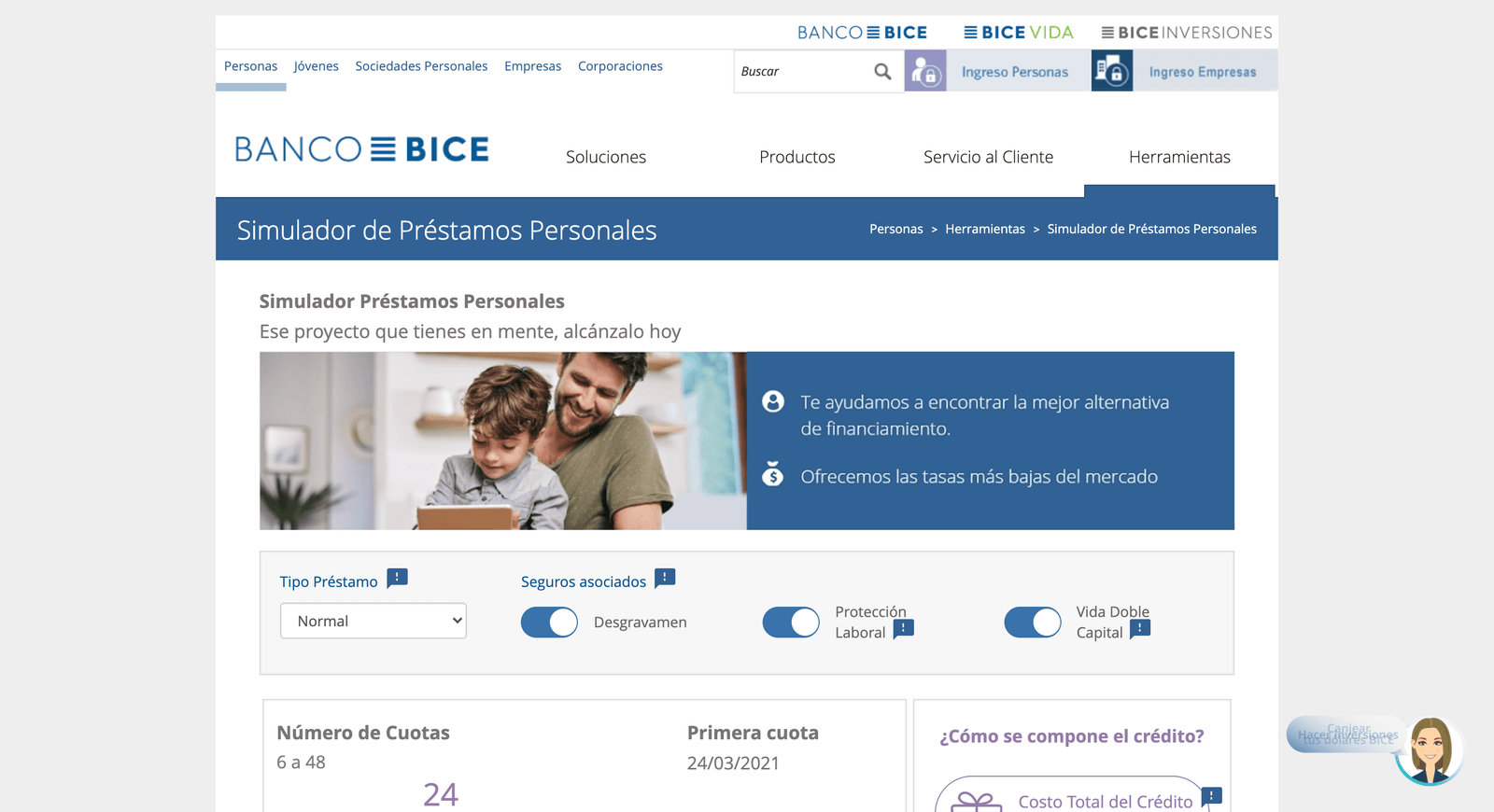 Captura de pantalla de Banco BICE