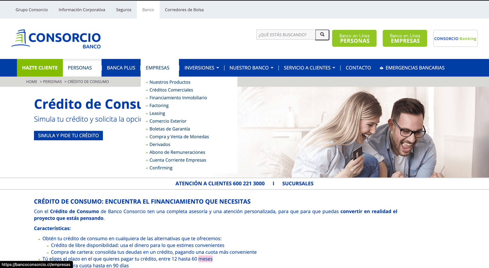 Captura de pantalla de Banco Consorcio