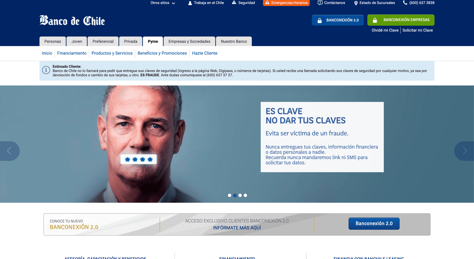 Captura de pantalla de Banco de Chile