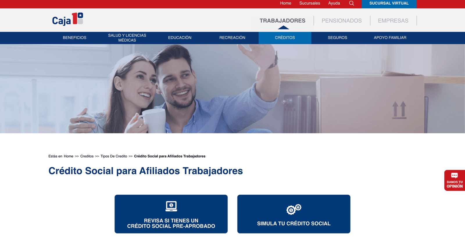 Captura de pantalla de Caja 18 crédito social