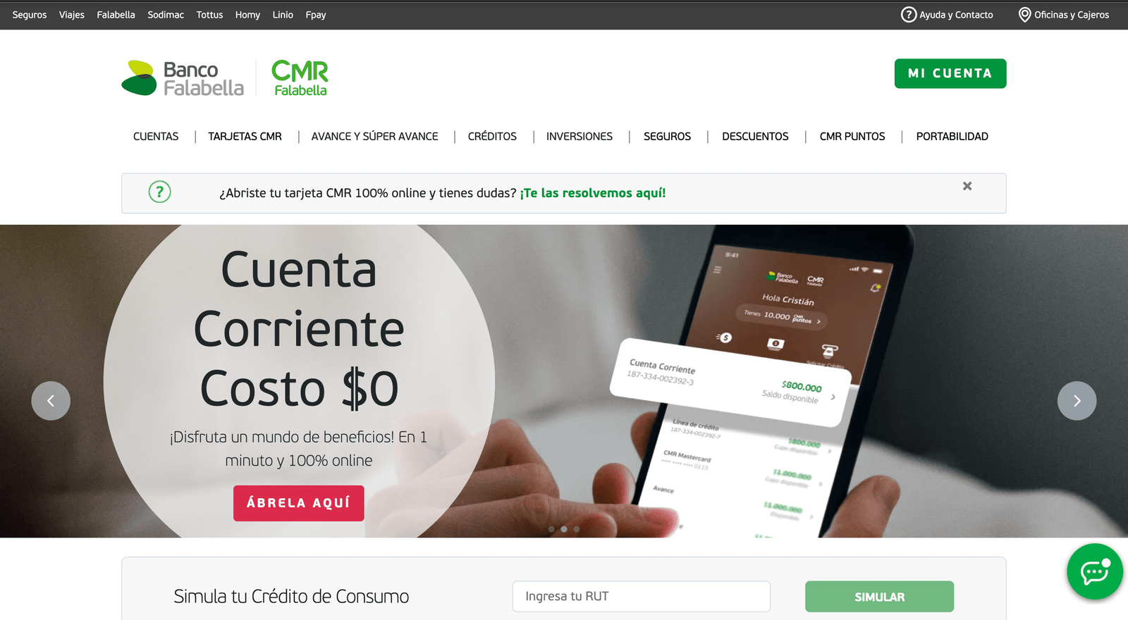 Captura de pantalla de CMR Falabella