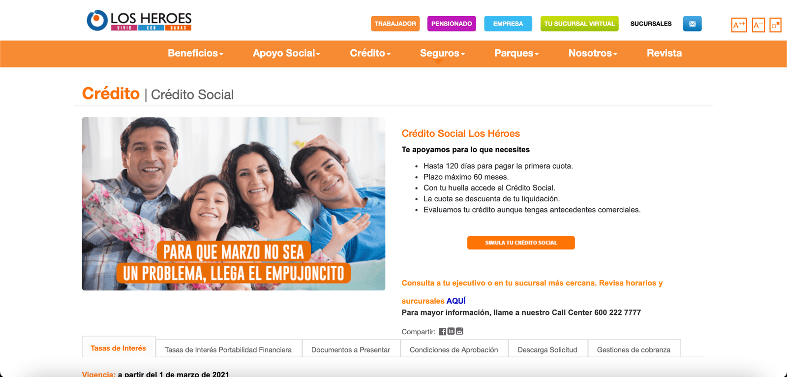 Captura de pantalla de Crédito Social Los Héroes