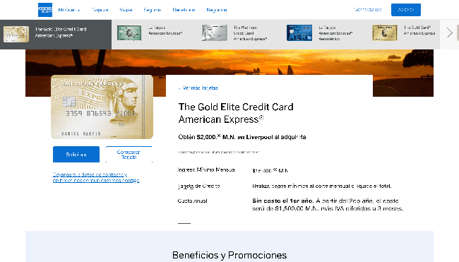 Captura de pantalla de American Express