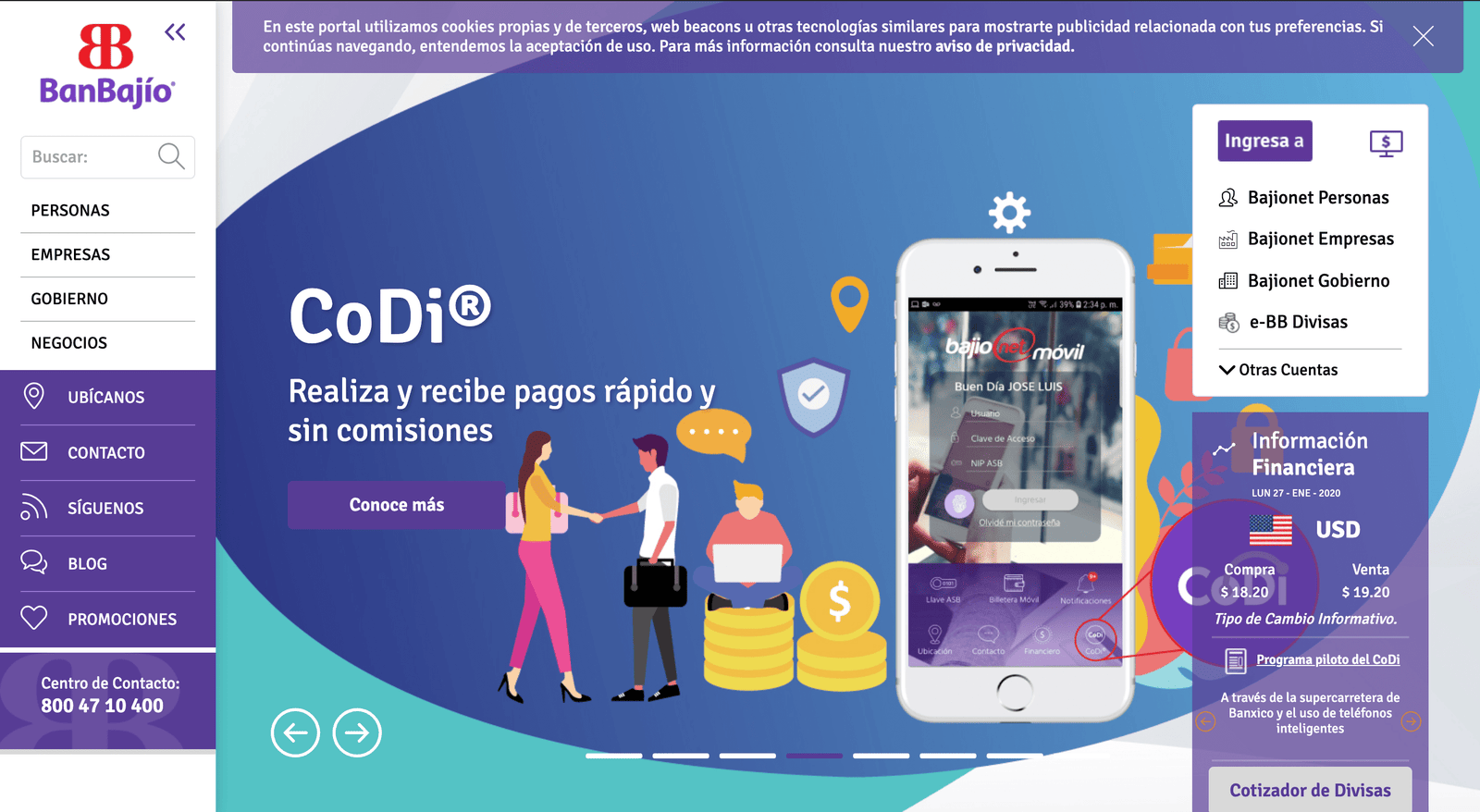 Captura de pantalla de Banco del Bajío