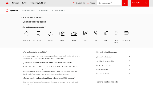 Captura de pantalla de Banco Santander hipoteca