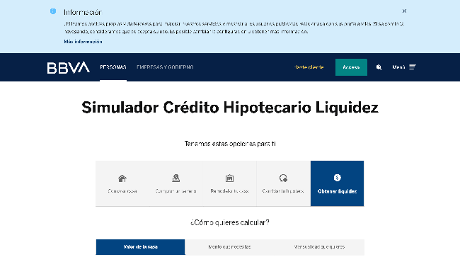 Captura de pantalla de BBVA Bancomer hipoteca