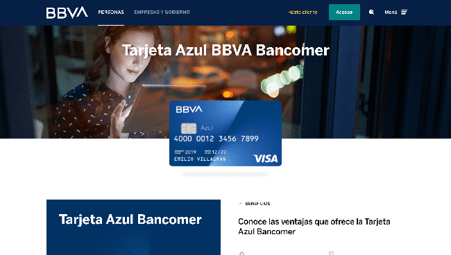 Captura de pantalla de BBVA Bancomer tarjeta
