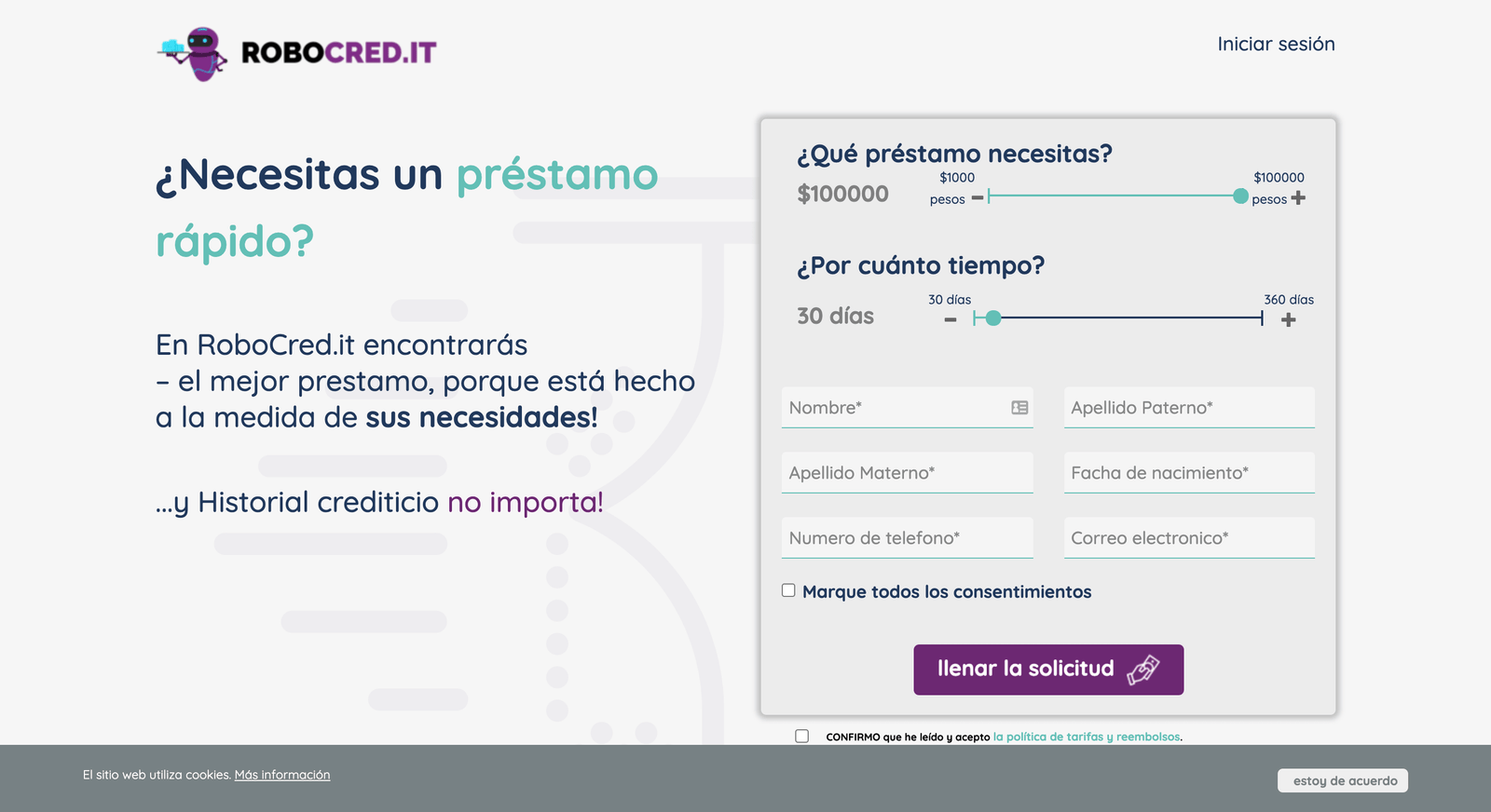 Captura de pantalla de RoboCred.it