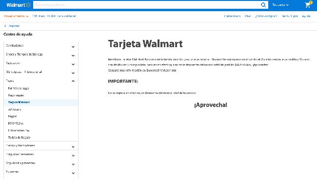 Captura de pantalla de Tarjeta Walmart
