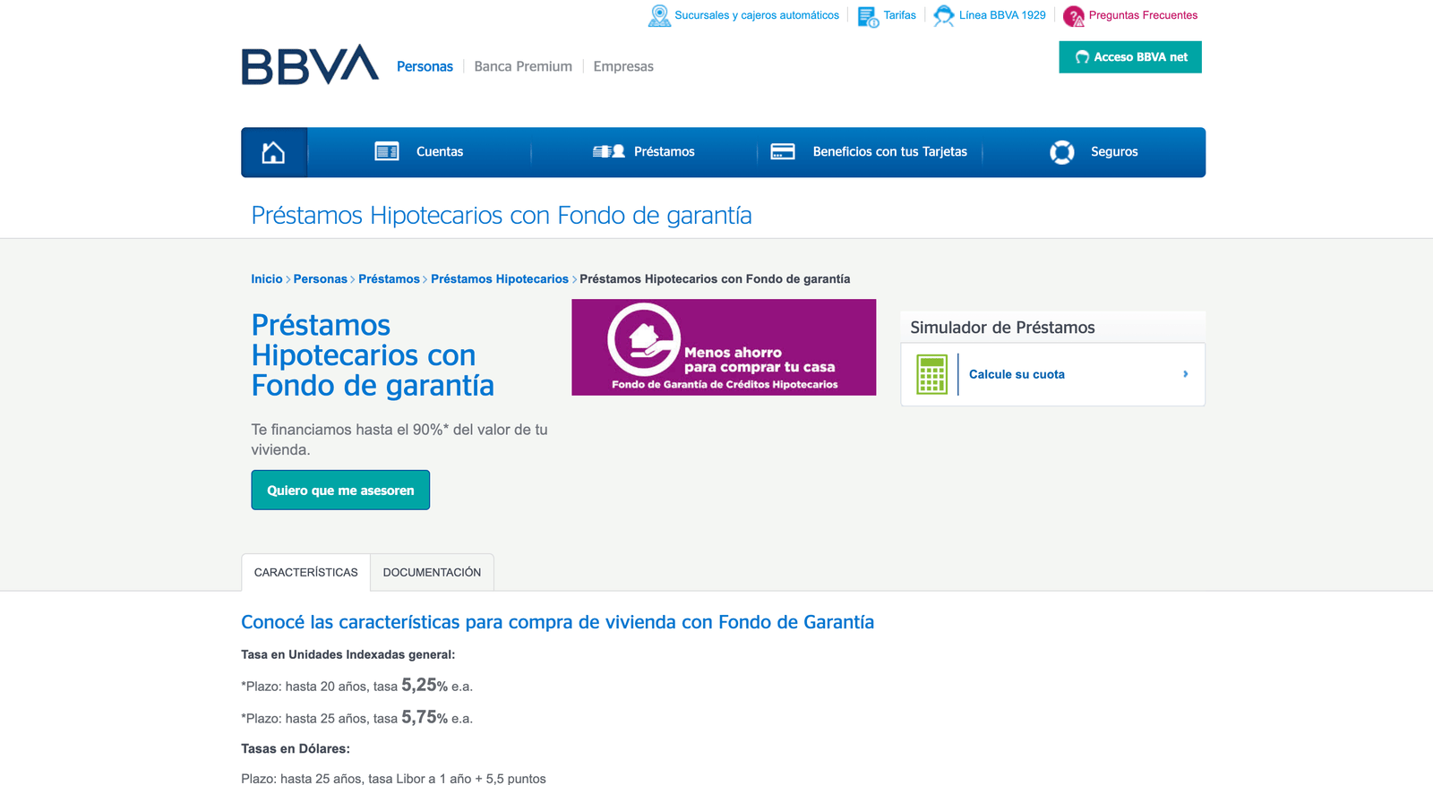 Captura de pantalla de BBVA Préstamos Hipotecarios