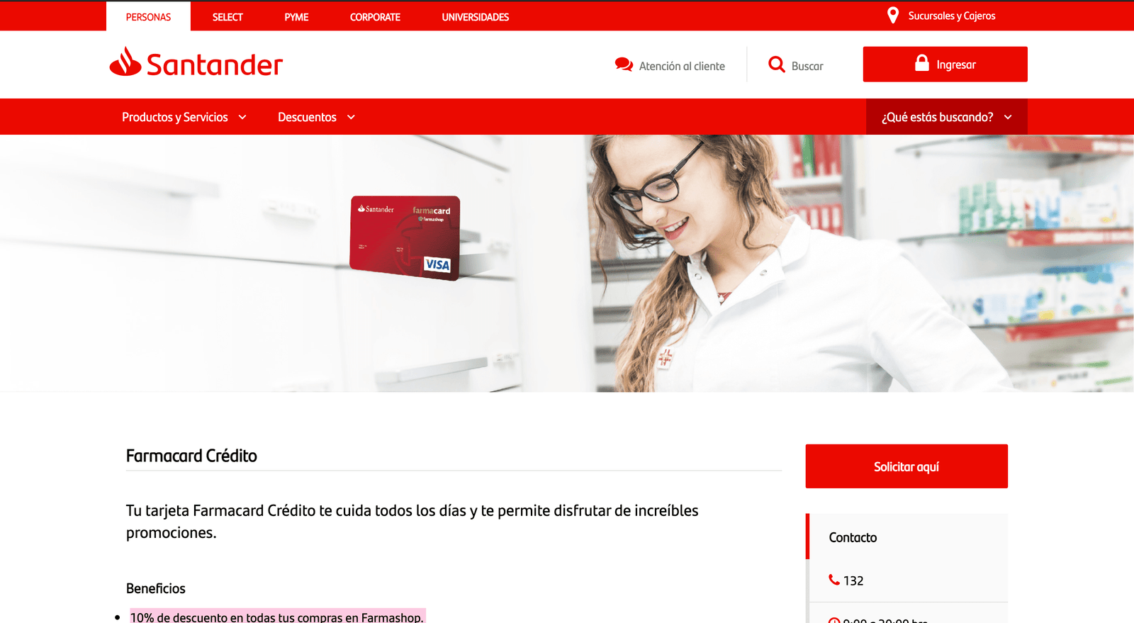 Captura de pantalla de Santander Farmacard Crédito