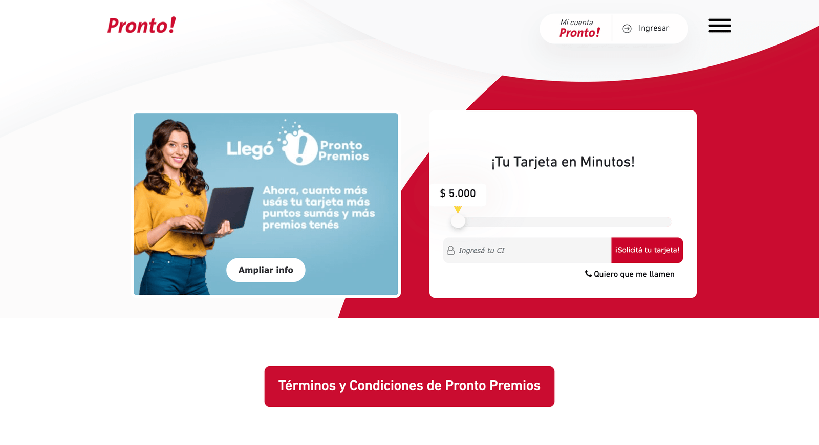 Captura de pantalla de Tarjeta Pronto